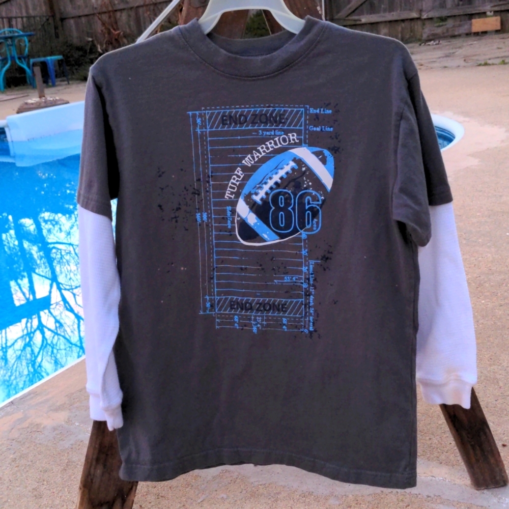 Open Trails Boy's Gray & White Long Sleeve TShirt with Football Graphic